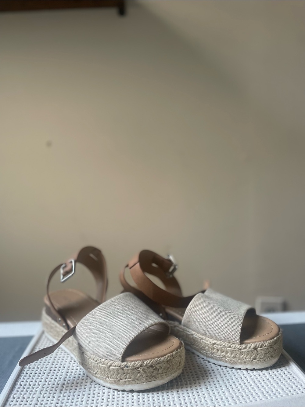 Beige Platform Espadrille Sandals with Ankle Strap